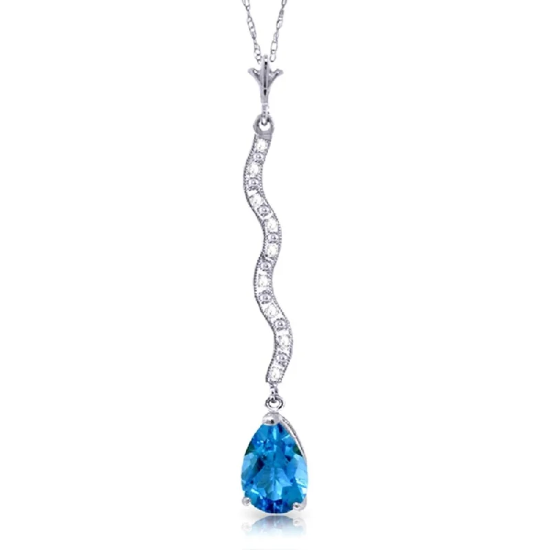 Thai style necklaces-14K White Gold Necklace w/ Diamonds & Blue Topaz