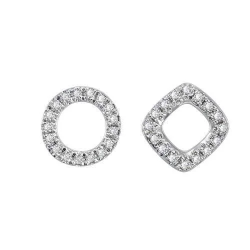 Bold tier earrings-FANCIME Danity Square & Circle 14K Solid White Gold Earrings