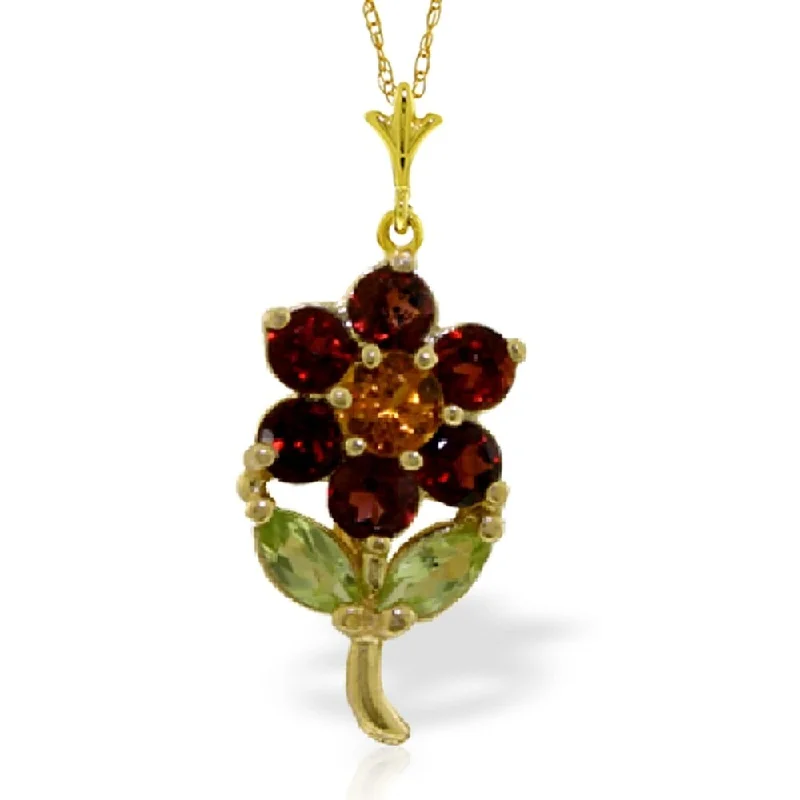 Raised bar necklaces-1.06 Carat 14K Gold Flower Necklace Garnet, Citrine Peridot