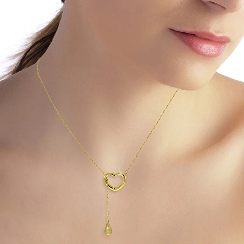 Flat knot necklaces-14K Solid Gold Heart Necklace with Drop Briolette Natural Citrine