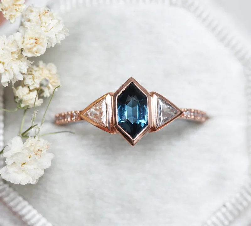 Princess cut engagement rings-Megan Blue Sapphire Diamond Ring