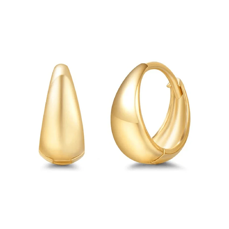 Pink gold earrings-FANCIME Small Tapered 14K Yellow Gold Hoop Earrings