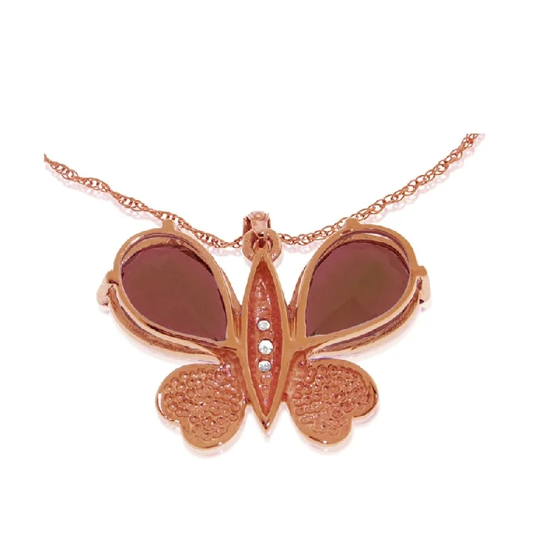 Cosmic charm necklaces-14K Solid Rose Gold Batterfly Necklace withNatural Diamonds & Garnets