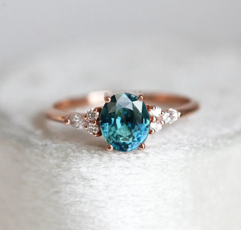 Topaz stone engagement rings-Evelyn Oval Sapphire Diamond Ring