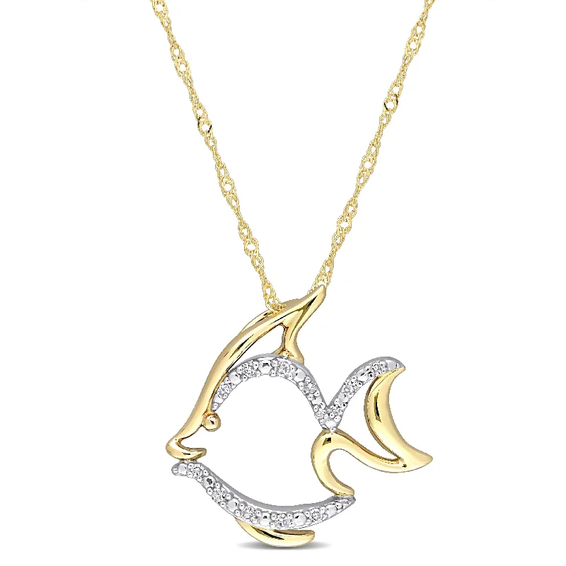 Tarnished silver necklaces-Miadora 10k 2-Tone Yellow and White Gold Diamond Accent Fish Necklace