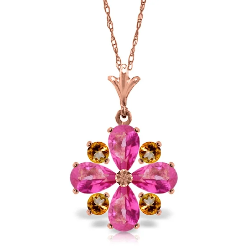 Mystic eye necklaces-2.43 Carat 14K Rose Gold Necklace Natural Pink Topaz Citrine