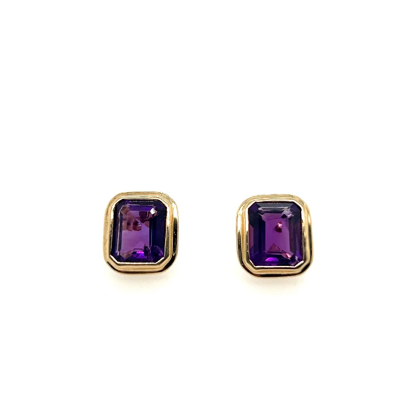 Petal hoop earrings-14K Yellow Gold Amethyst Earrings