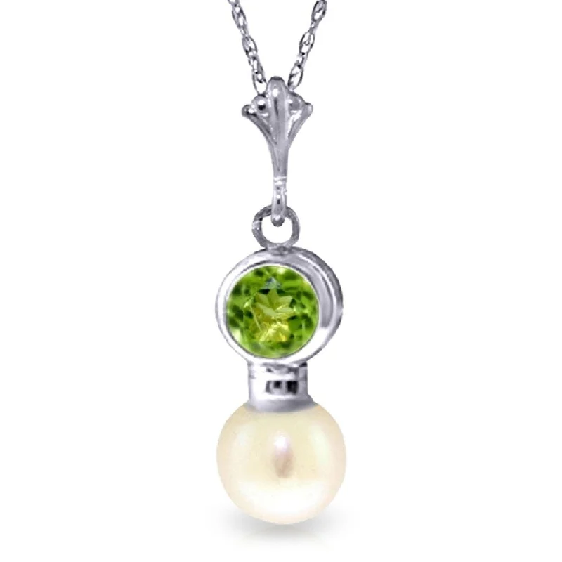 Raised bar necklaces-1.23 Carat 14K White Gold Necklace Peridot Pearl