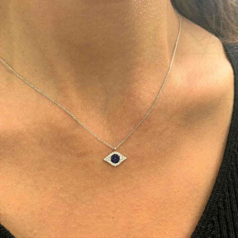 Ruby stone necklaces-Joelle Evil Eye Necklace Diamond & Sapphire 14k Gold 1/10 ct TDW Gift for Her