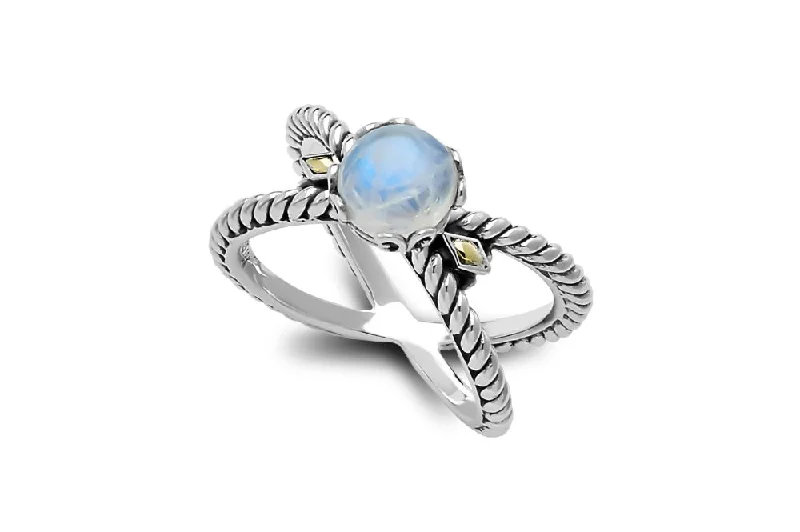 Multi-stone rings-Glow "X" Ring- Rainbow Moonstone