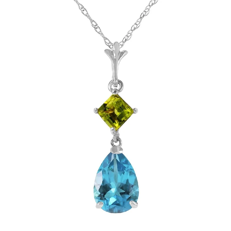 Rope braid necklaces-2 Carat 14K White Gold Roll in The Grass Blue Topaz Peridot Necklace