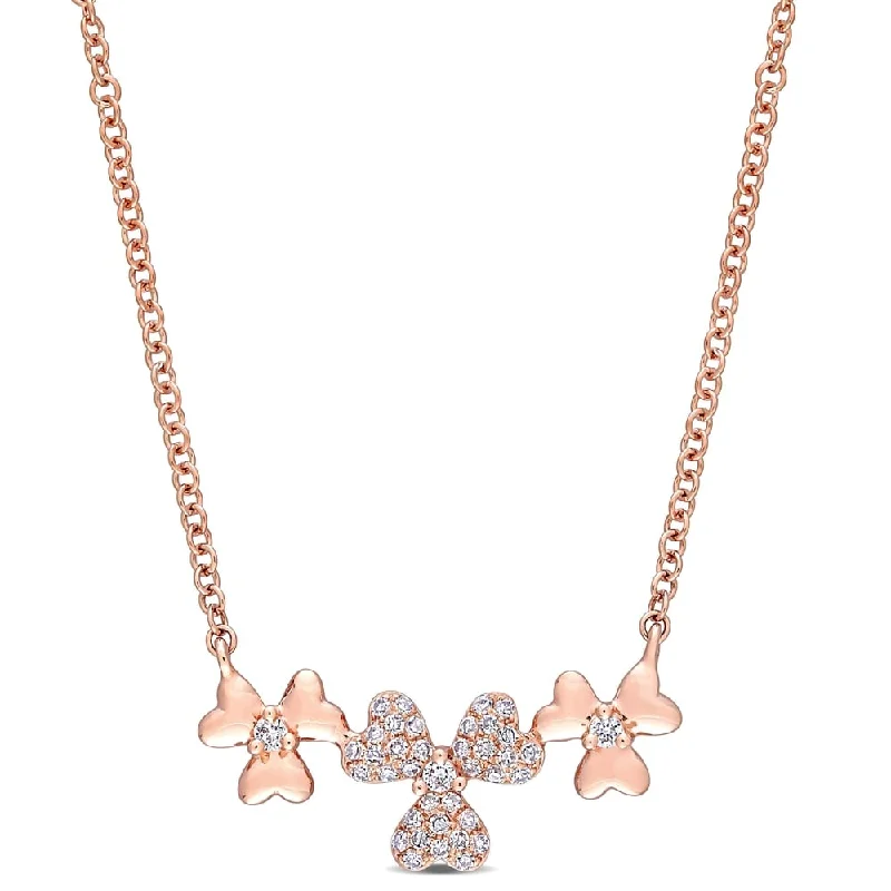 Vivid stone necklaces-Miadora 14k Rose Gold 1/10ct TDW Diamond Triple Flower Necklace