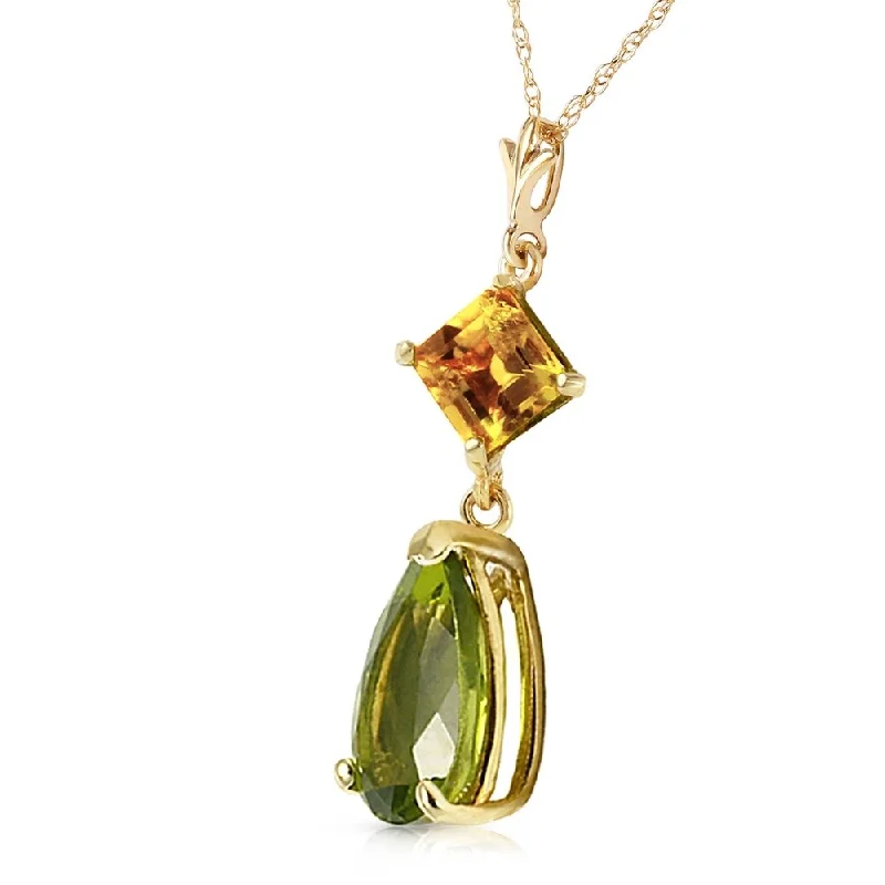 Stretch cord necklaces-2 CTW 14K Solid Gold Necklace Natural Citrine Peridot