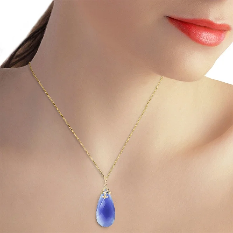 Thick bar necklaces-14K Solid Gold Necklace with Briolette 31x16 mm Deep Blue Chalcedony