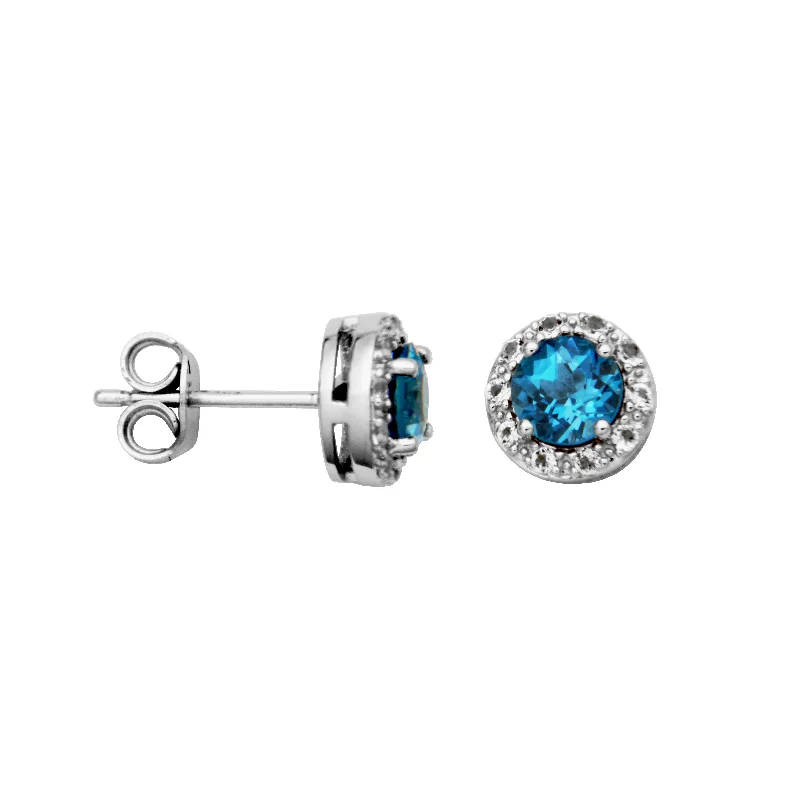 Wide hoop earrings-Sterling Silver Blue Topaz and White Topaz Earrings