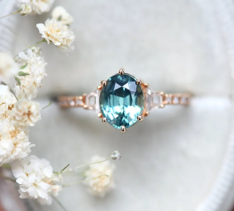 Topaz gem engagement rings-Kasia Teal Sapphire Diamond Ring