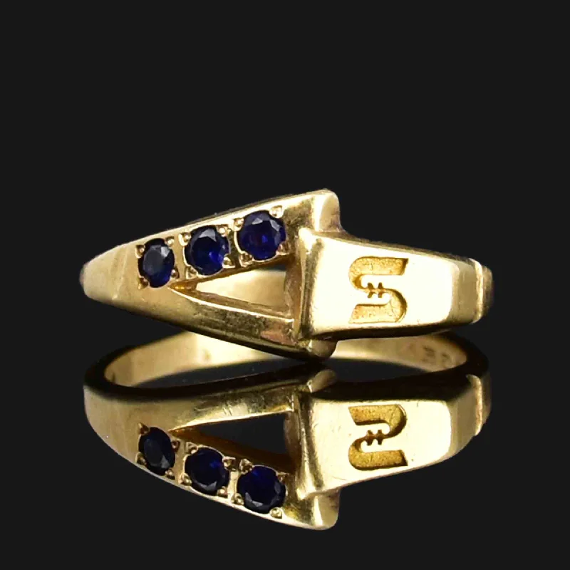 Shiny name rings-14K Gold Blue Sapphire S Monogram Band Ring Sz 8