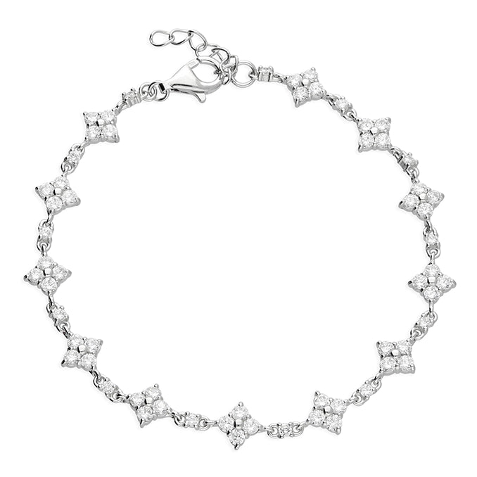 Sterling Silver Cubic Zirconia Vintage Style Flower Bracelet