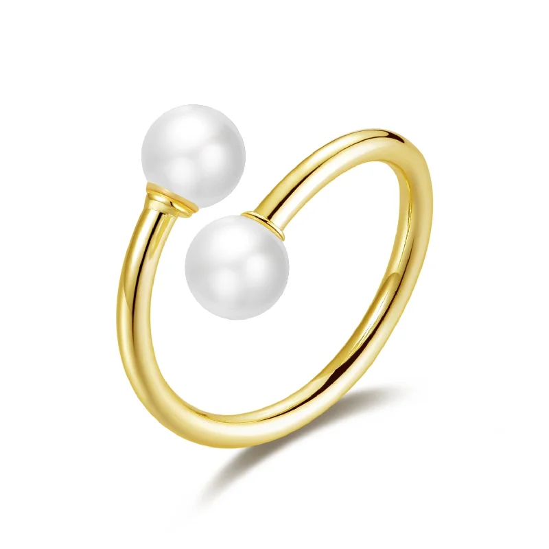 Vintage flair rings-Gold Plated Adjustable Double Pearl Ring