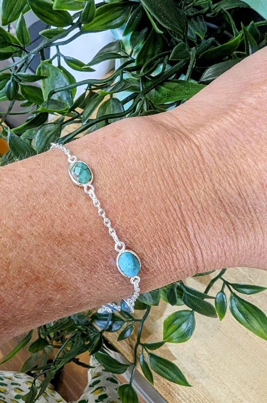 Turquoise Silver Chain Bracelet