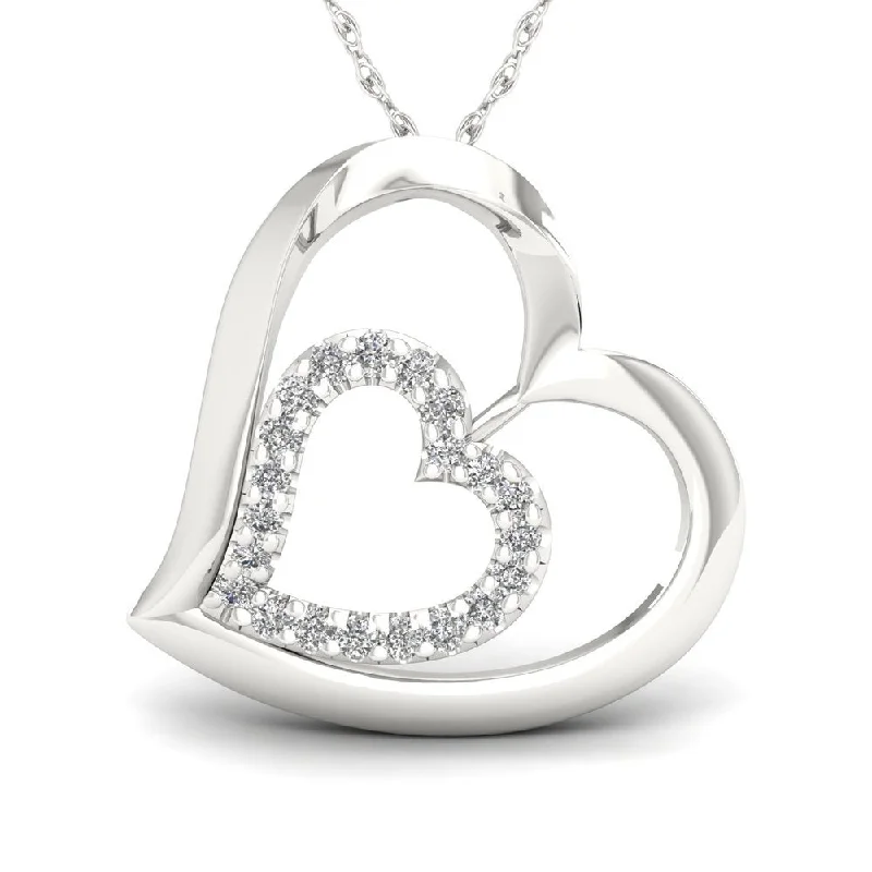 Emerald drop necklaces-1/8ct TDW Diamond Heart Necklace in Sterling Silver - White