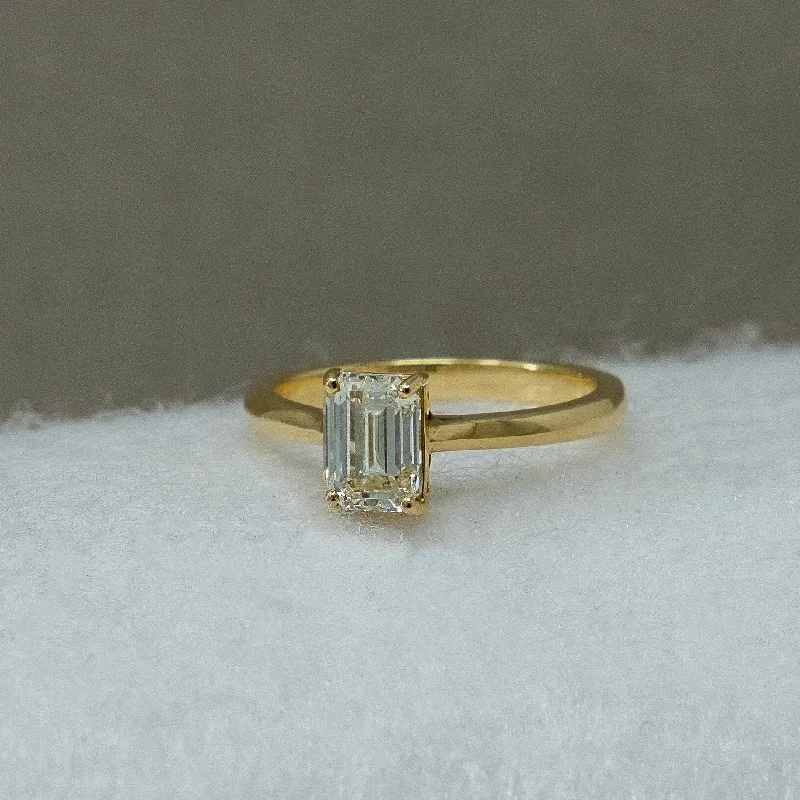 Oval cut engagement rings-Solitaire Emerald Cut Diamond Ring Yellow Gold