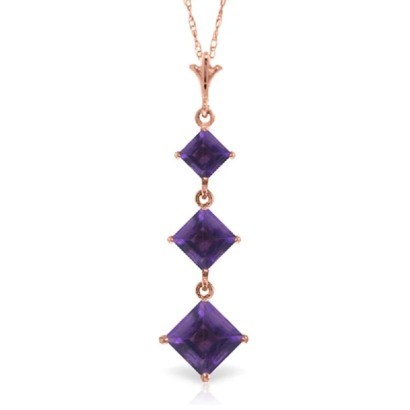 Raised disc necklaces-2.4 Carat 14K Rose Gold Waterdrops Amethyst Necklace