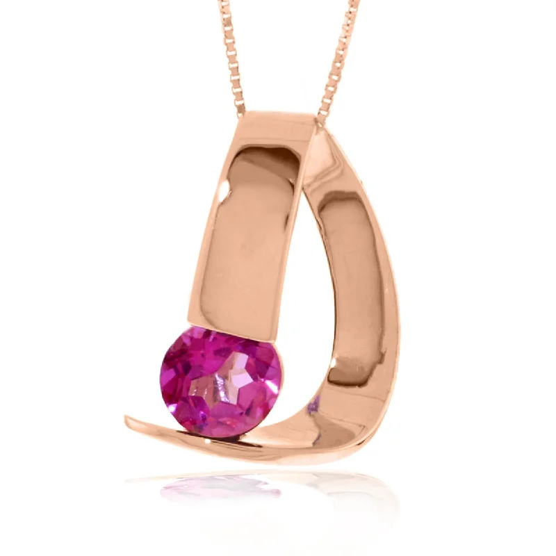 Raised bar necklaces-1.0 Carat 14K Solid Gold Modern Necklace with Natural Pink Topaz