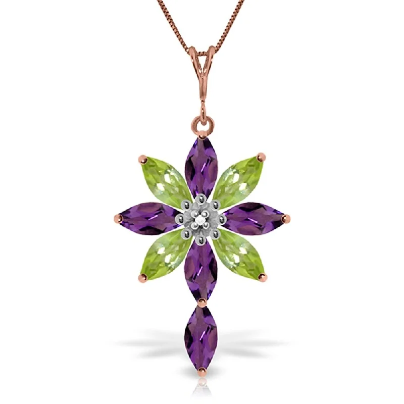 Polished gold necklaces-14K Rose Gold Necklace w/ Diamond, Purple Amethyst & Peridot