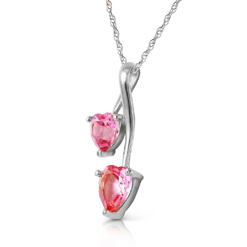 Multi-strand necklaces-1.4 Carat 14K Solid White Gold Hearts Necklace Natural Pink Topaz