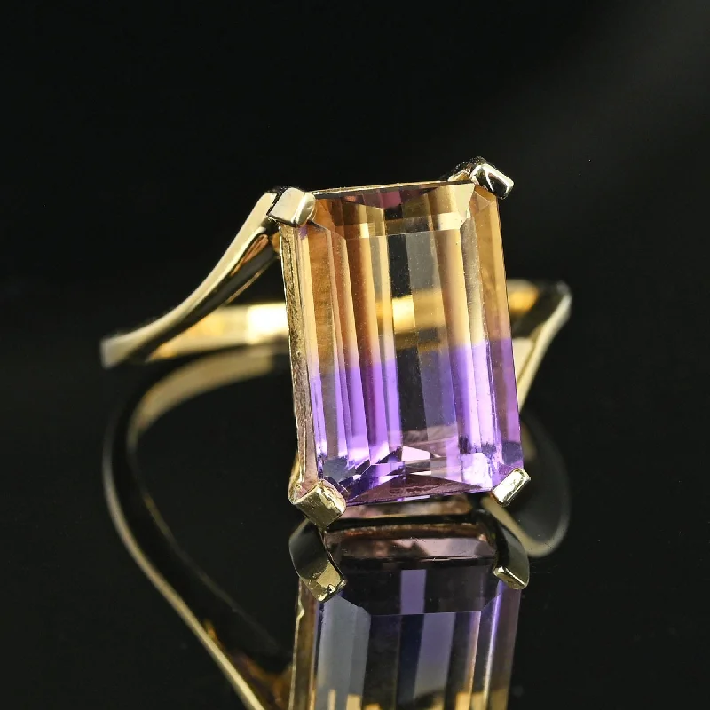 Sleek stone rings-Vintage Emerald Cut Ametrine Cocktail Ring, Citrine Amethyst