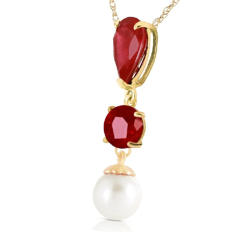 Heavy collar necklaces-5.05 CTW 14K Solid Gold Power of Pleasure Ruby pearl Necklace