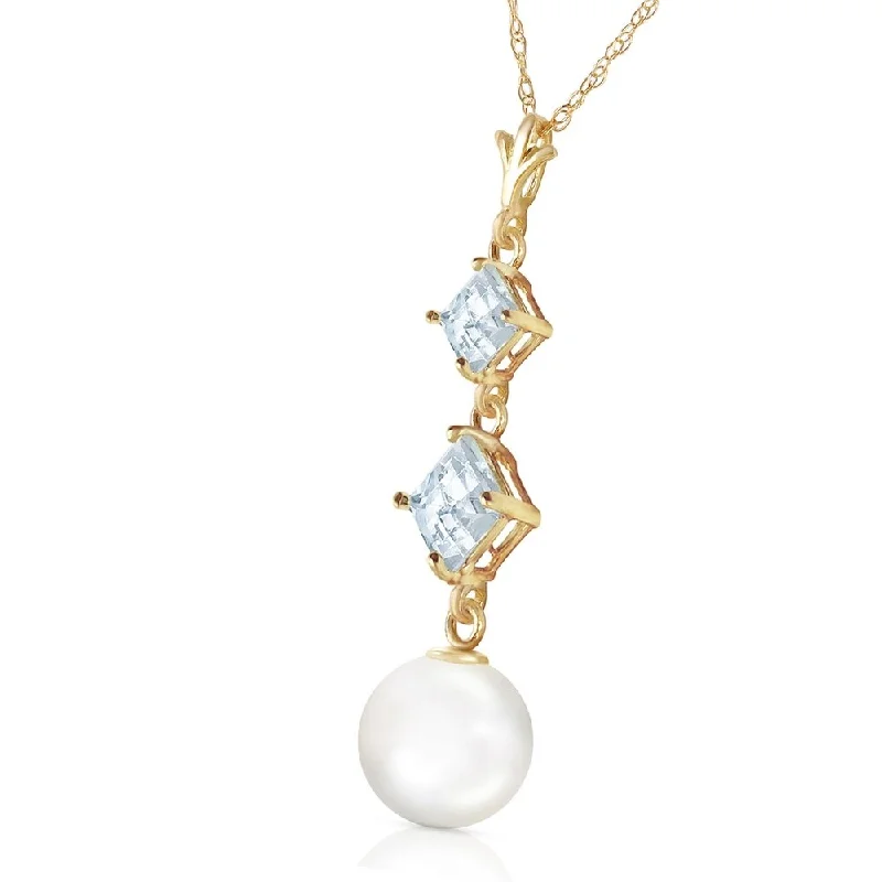 3.25 CTW 14K Solid Gold Mockingbird Aquamarine pearl Necklace