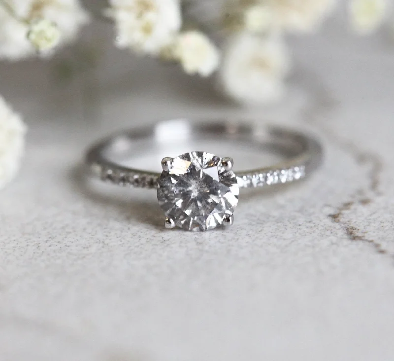 Oval gem engagement rings-Monica Round Salt & Pepper Diamond Ring