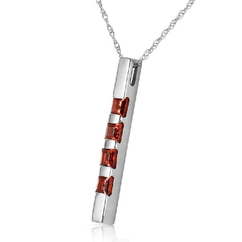 Multi-strand necklaces-0.35 Carat 14K Solid White Gold Necklace Bar Natural Garnet