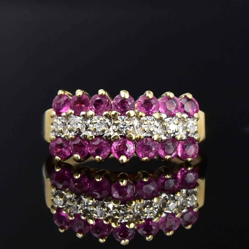 Victorian style rings-Vintage Diamond Ruby Arched Stacking Ring in 10K Gold