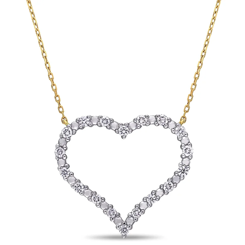 Chic art necklaces-Miadora 10k Yellow Gold 3/8ct TDW Diamond Heart Station Necklace