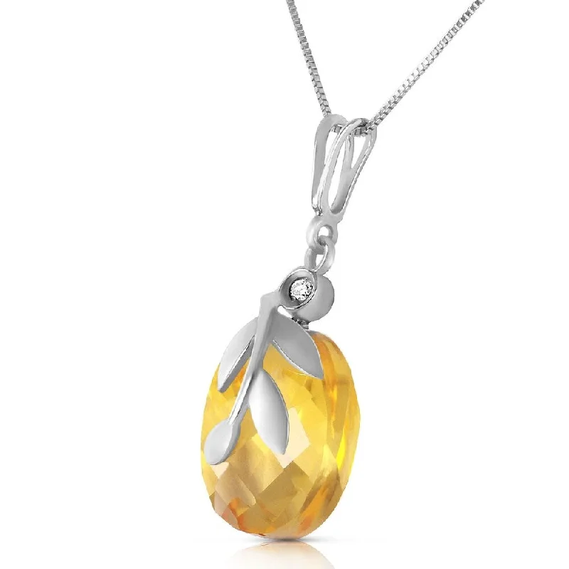 Amethyst pendant necklaces-5.32 Carat 14K Solid White Gold Necklace Checkerboard Cut Citrine Diamond