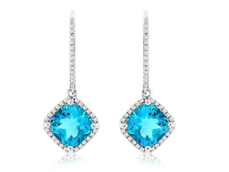 Thick hoop earrings-Blue Topaz & Diamond Dangle Earrings