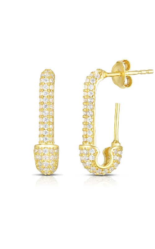 High gloss earrings-CZ Pavé Safety Pin Drop Stud Earring