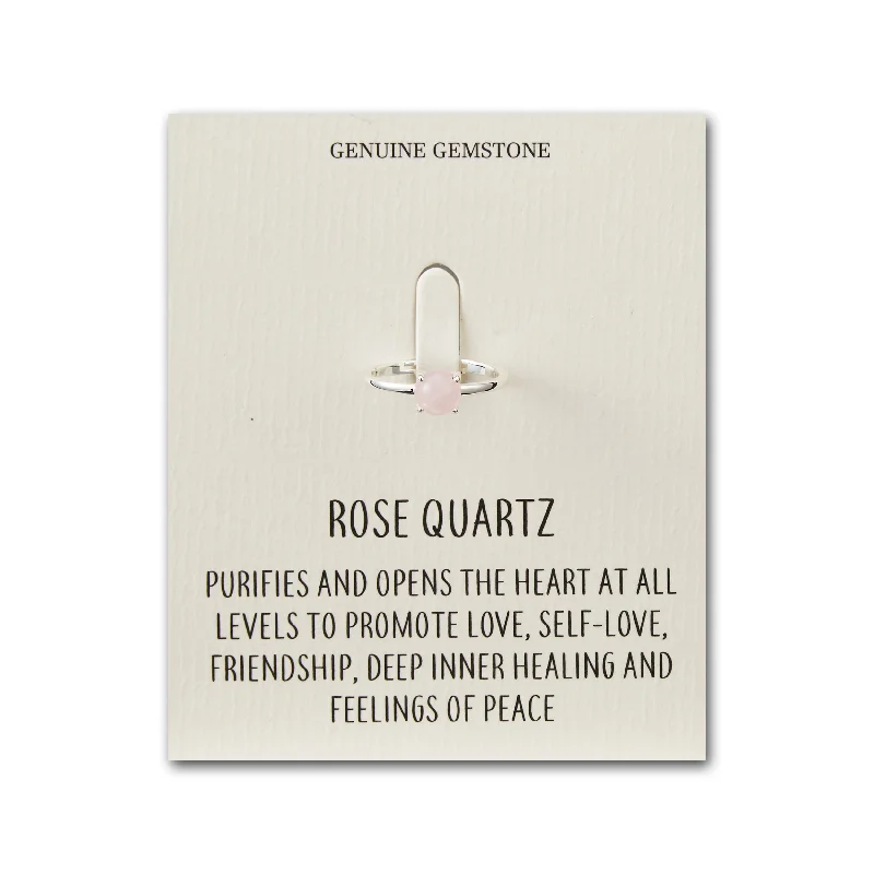 Flat band rings-Rose Quartz Adjustable Ring with Quote Card