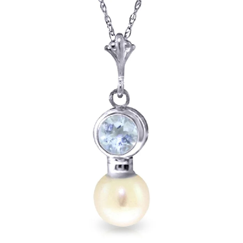 Smooth pendant necklaces-1.23 Carat 14K White Gold Necklace Aquamarine Pearl