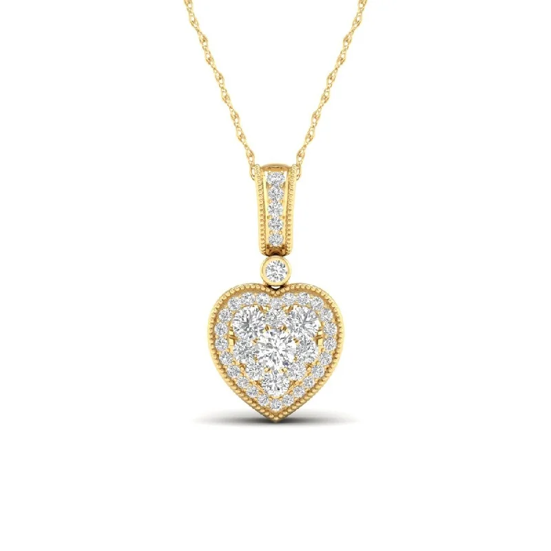 Smooth pendant necklaces-De Couer 10k Yellow Gold 1/3ct TDW Diamond Cluster Heart Necklace