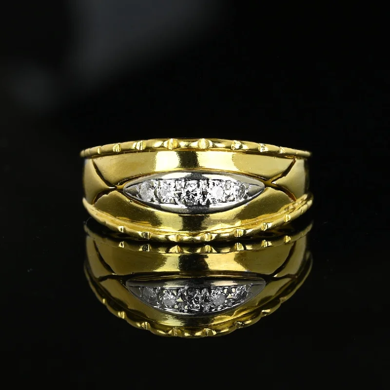 Surf theme rings-Wide 18K Gold Scallop Edge Diamond Five Stone Ring Band