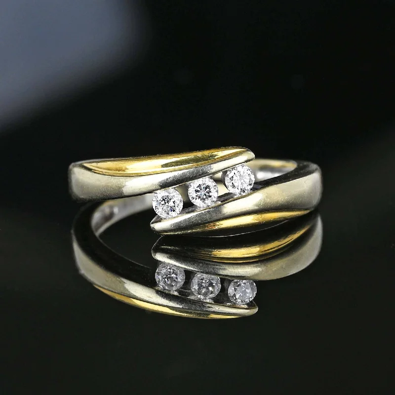 Textured letter rings-Vintage Two Tone .25 CTW Diamond Crossover Band Ring, 14K