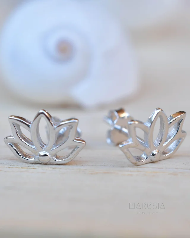 Swirl shape earrings-Lotus Flower Stud Earrings ~ Sterling Silver 925 ~ SME084