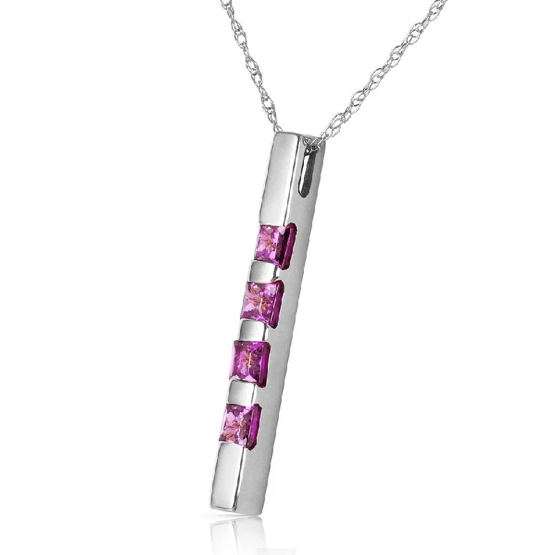 Braided link necklaces-0.35 Carat 14K Solid White Gold Necklace Bar Natural Purple Amethyst