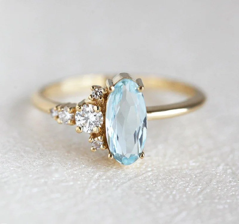 Spinel engagement rings-Paityn Oval Aquamarine Diamond Ring