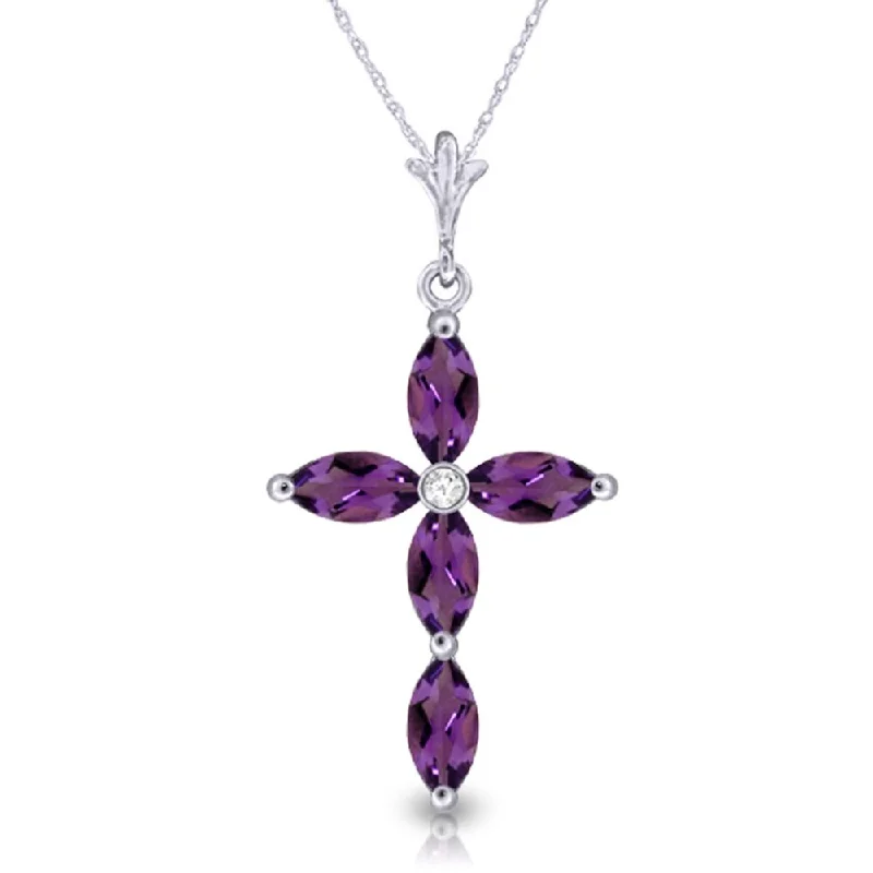 Polished name necklaces-1.23 Carat 14K White Gold Necklace Natural Diamond Purple Amethyst