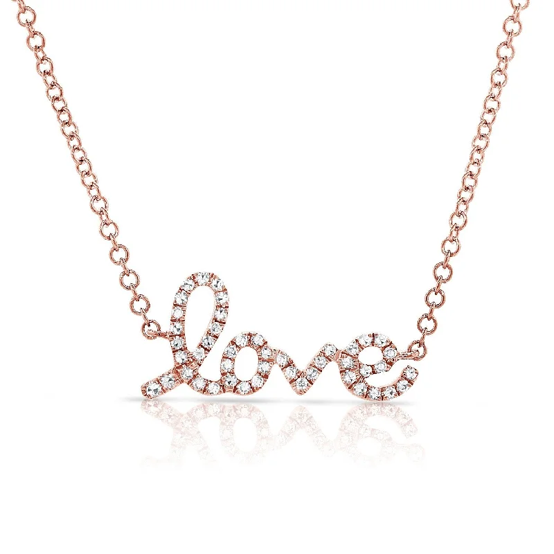 Fine bead necklaces-Joelle Diamond Script Love Necklace 14K Rose Gold 1/10 ct Necklace 16-18 Inch